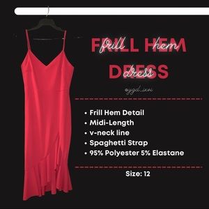 Sexy Red Frill Hem Midi Dress with Slit